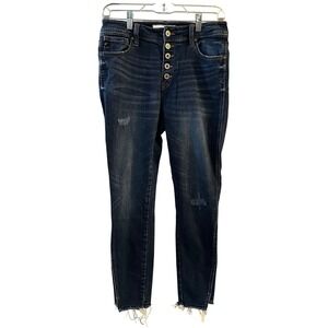 KanCan Curvy High Rise Skinny Jeans Dark Wash Button Fly Distressed Size 9/28